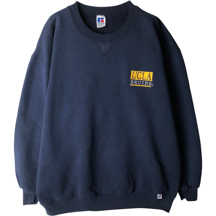 90'S Russell University of California, Los Angeles Athletic College Sweatshirt, Made in USA, Men's Size XL (approx.) cotton navy blue type Vintage Second Hand
