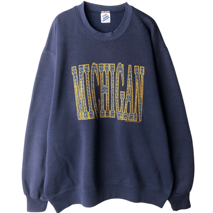 Jerzees MICHIGAN University of Michigan College Sweatshirt, Made in USA, Men's XL equivalent, Vintage. cotton navy blue type Vintage Second Hand