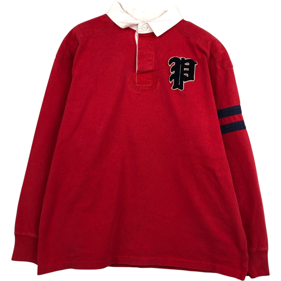 CUSTOM FIT Long-Sleeve Rugby Shirt, Men's Size L (approx.) cotton red type Vintage Second Hand
