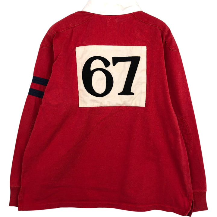 CUSTOM FIT Long-Sleeve Rugby Shirt, Men's Size L (approx.) cotton red type Vintage Second Hand