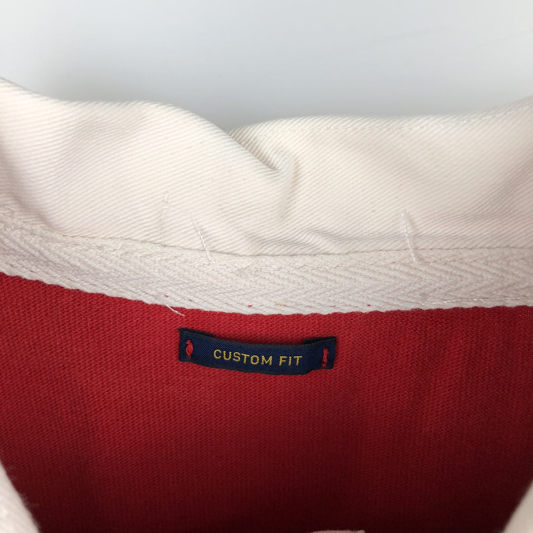 CUSTOM FIT Long-Sleeve Rugby Shirt, Men's Size L (approx.) cotton red type Vintage Second Hand