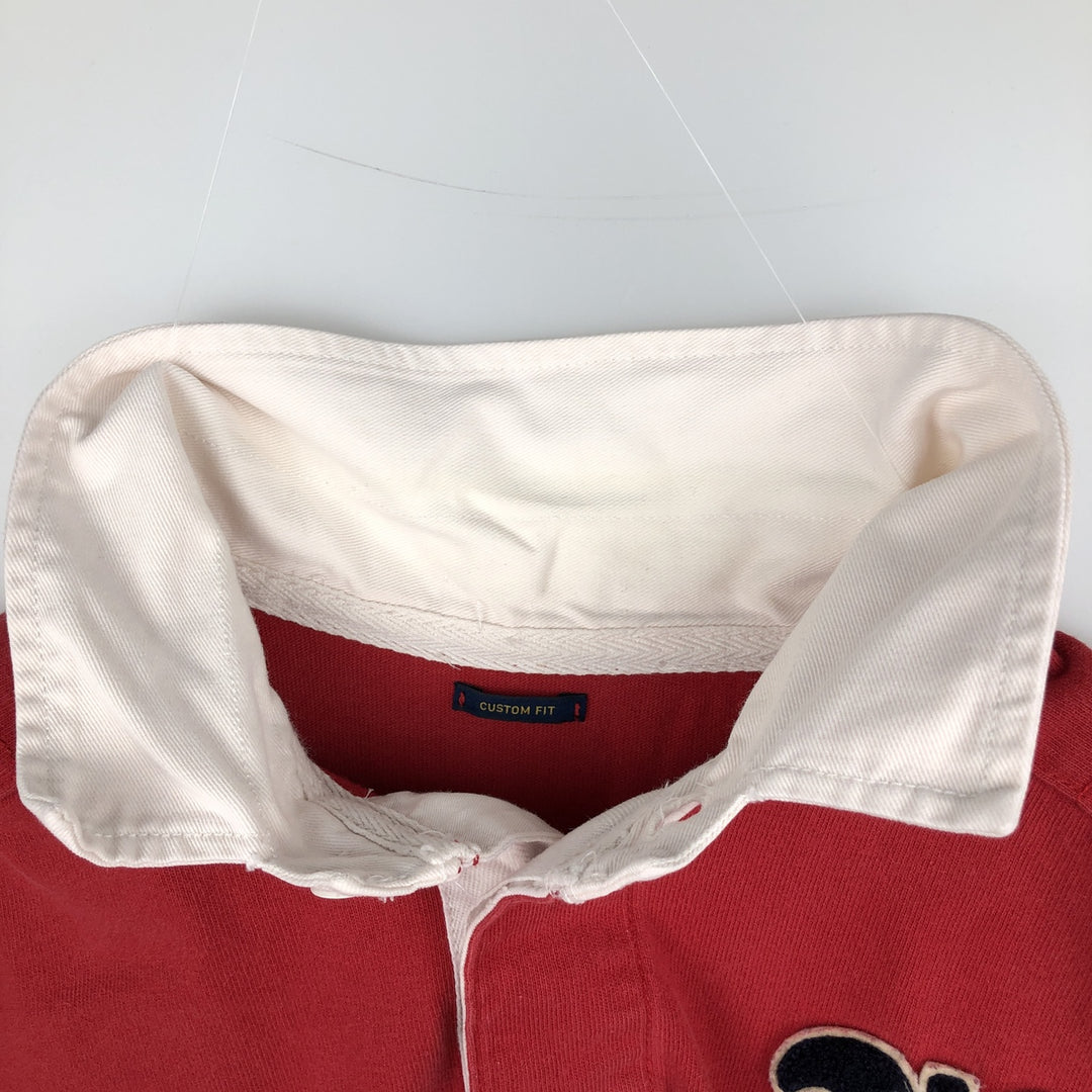 CUSTOM FIT Long-Sleeve Rugby Shirt, Men's Size L (approx.) cotton red type Vintage Second Hand