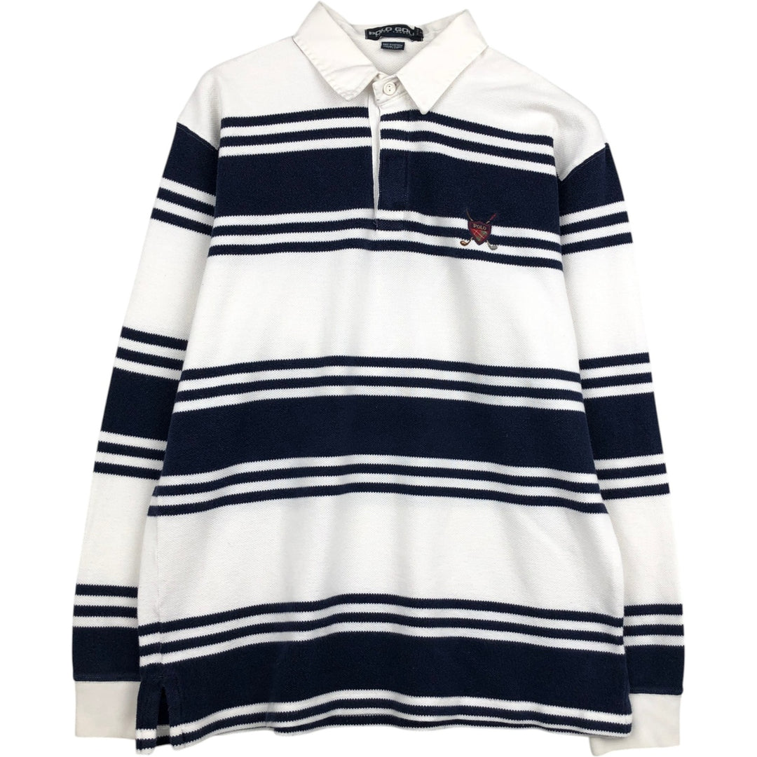 Ralph Lauren POLO GOLF long-sleeved rugby shirt, men's size L (approx.) cotton white type Vintage Second Hand