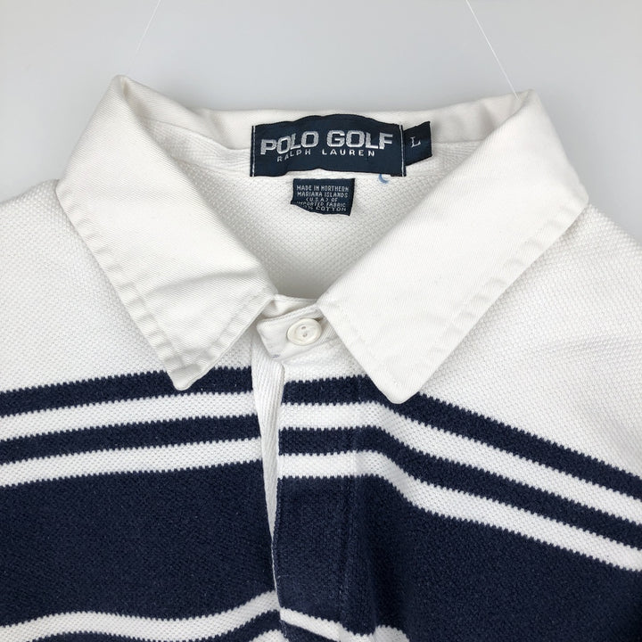 Ralph Lauren POLO GOLF long-sleeved rugby shirt, men's size L (approx.) cotton white type Vintage Second Hand