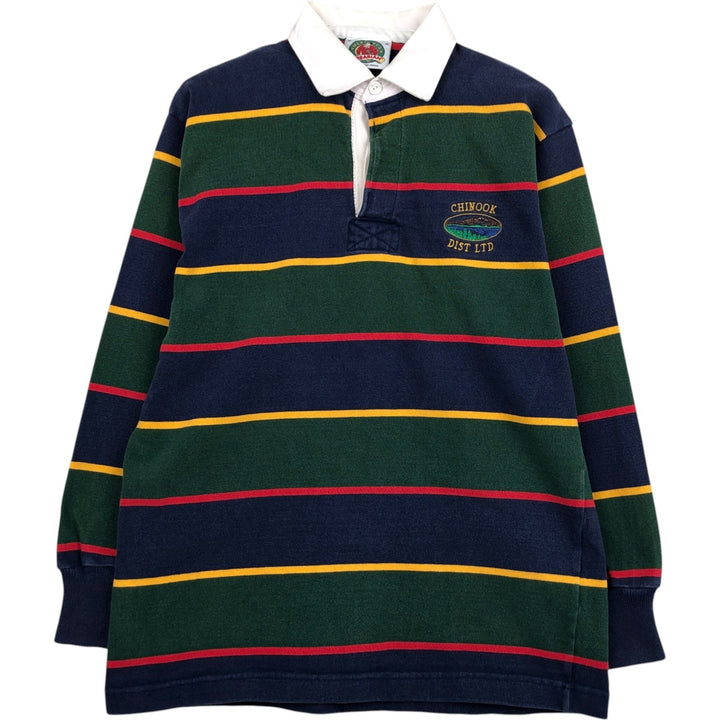 BARBARIAN Border Pattern Multi-stripe Long-Sleeve Rugby Shirt, Made in Canada, Men's Size M (approx.) cotton green type Vintage Second Hand