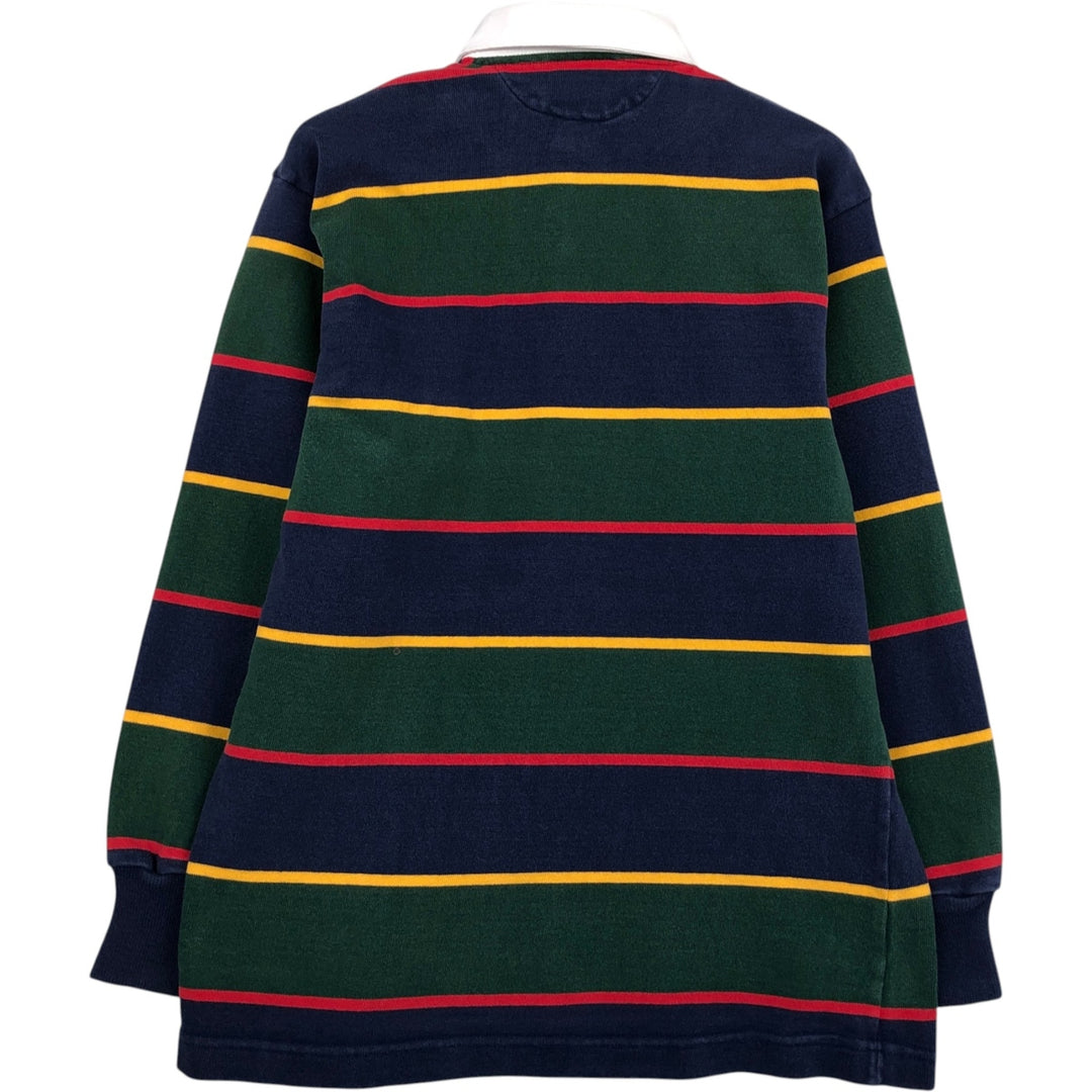 BARBARIAN Border Pattern Multi-stripe Long-Sleeve Rugby Shirt, Made in Canada, Men's Size M (approx.) cotton green type Vintage Second Hand