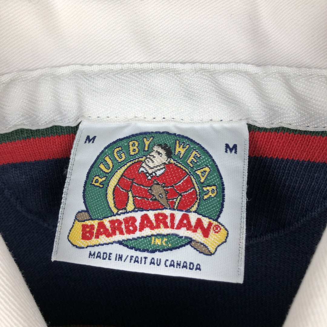 BARBARIAN Border Pattern Multi-stripe Long-Sleeve Rugby Shirt, Made in Canada, Men's Size M (approx.) cotton green type Vintage Second Hand