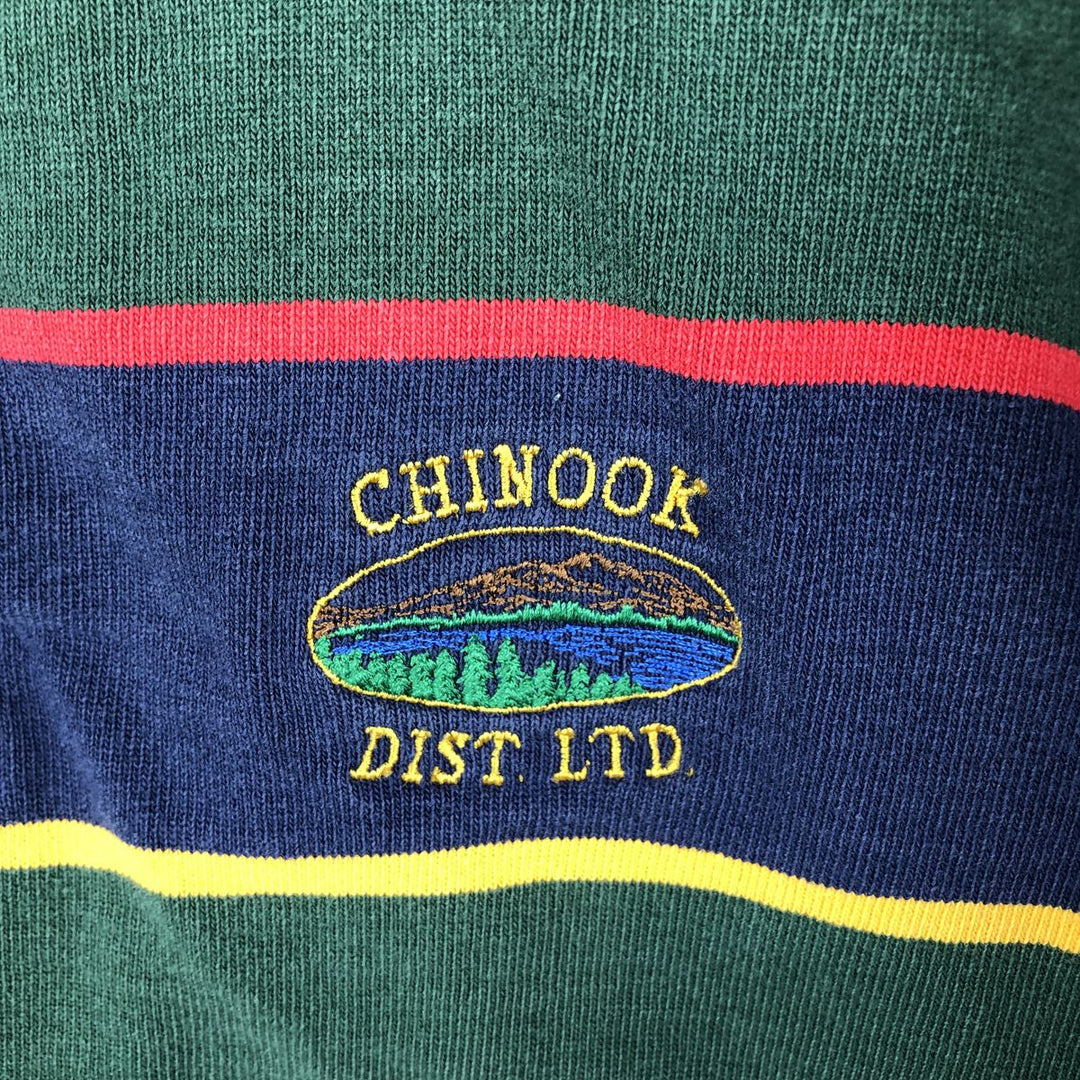 BARBARIAN Border Pattern Multi-stripe Long-Sleeve Rugby Shirt, Made in Canada, Men's Size M (approx.) cotton green type Vintage Second Hand