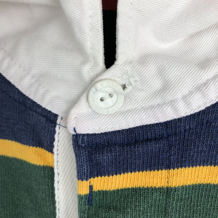 BARBARIAN Border Pattern Multi-stripe Long-Sleeve Rugby Shirt, Made in Canada, Men's Size M (approx.) cotton green type Vintage Second Hand