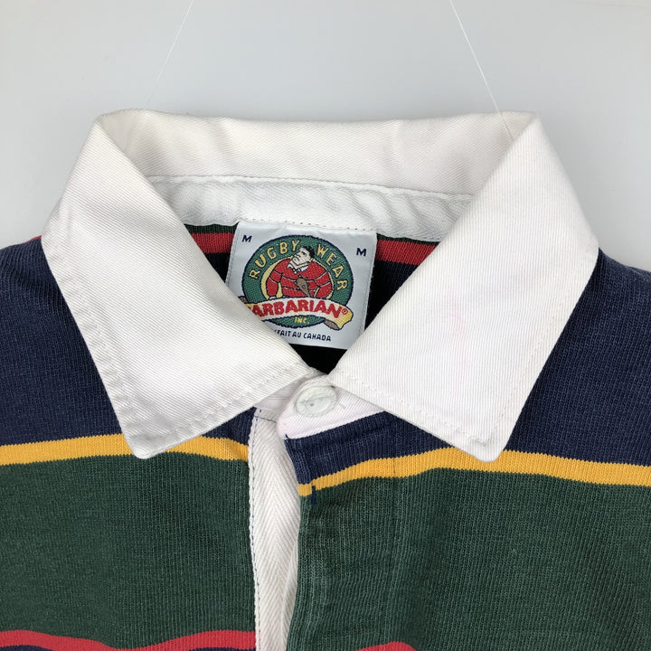 BARBARIAN Border Pattern Multi-stripe Long-Sleeve Rugby Shirt, Made in Canada, Men's Size M (approx.) cotton green type Vintage Second Hand