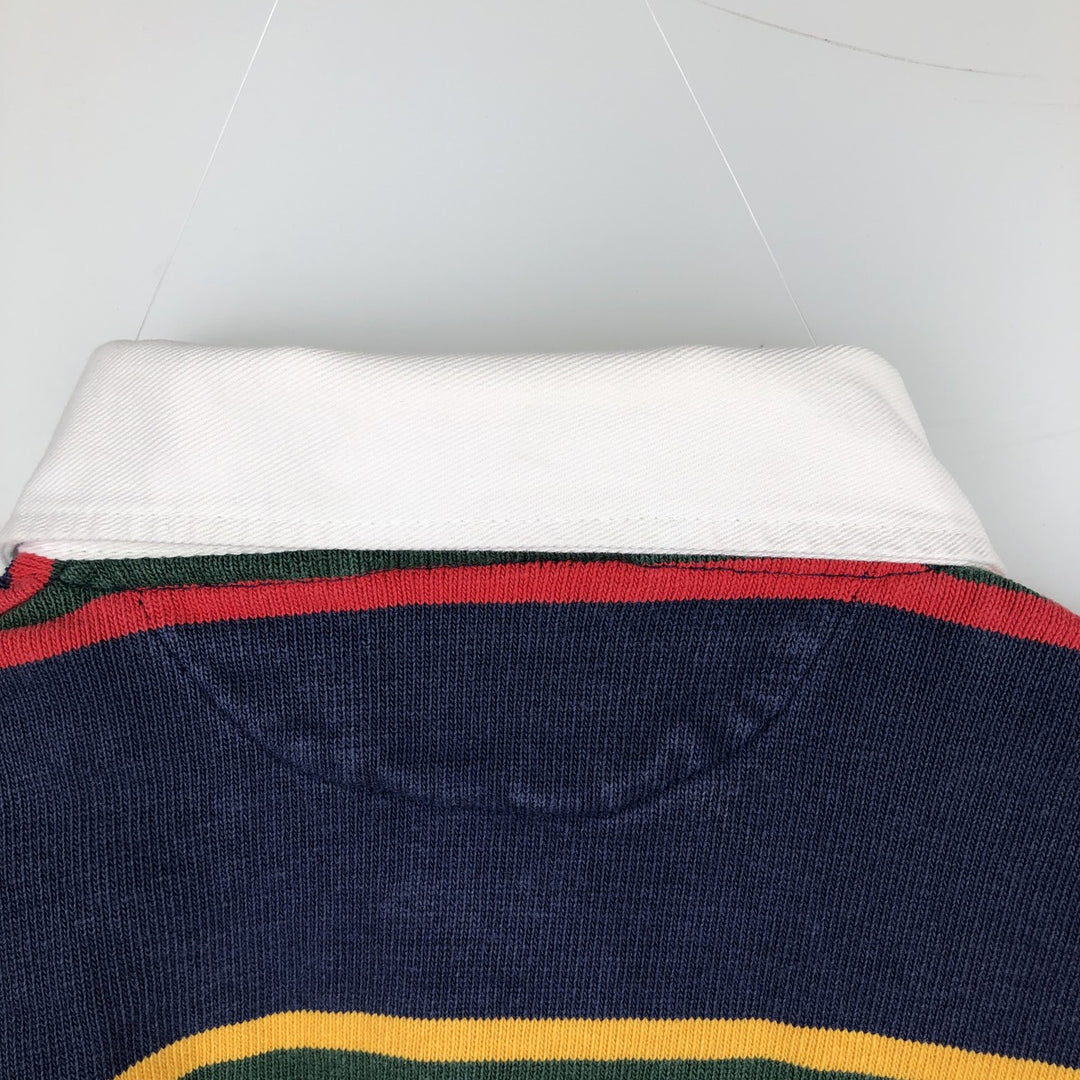 BARBARIAN Border Pattern Multi-stripe Long-Sleeve Rugby Shirt, Made in Canada, Men's Size M (approx.) cotton green type Vintage Second Hand