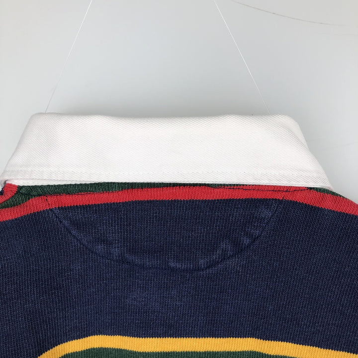 BARBARIAN Border Pattern Multi-stripe Long-Sleeve Rugby Shirt, Made in Canada, Men's Size M (approx.) cotton green type Vintage Second Hand