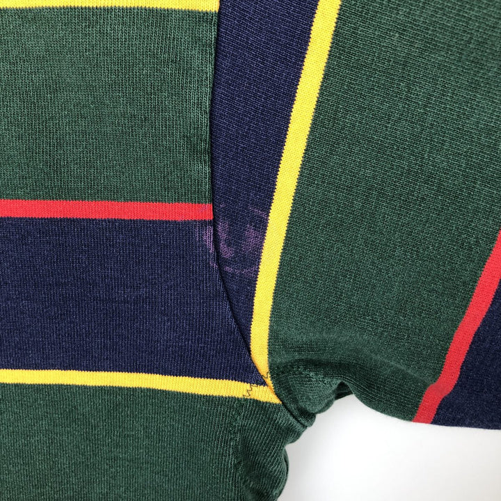 BARBARIAN Border Pattern Multi-stripe Long-Sleeve Rugby Shirt, Made in Canada, Men's Size M (approx.) cotton green type Vintage Second Hand