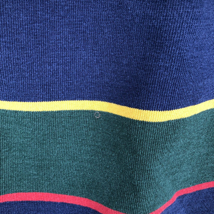 BARBARIAN Border Pattern Multi-stripe Long-Sleeve Rugby Shirt, Made in Canada, Men's Size M (approx.) cotton green type Vintage Second Hand