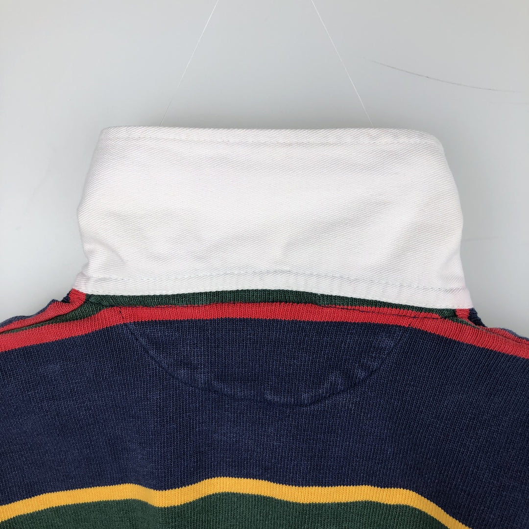 BARBARIAN Border Pattern Multi-stripe Long-Sleeve Rugby Shirt, Made in Canada, Men's Size M (approx.) cotton green type Vintage Second Hand