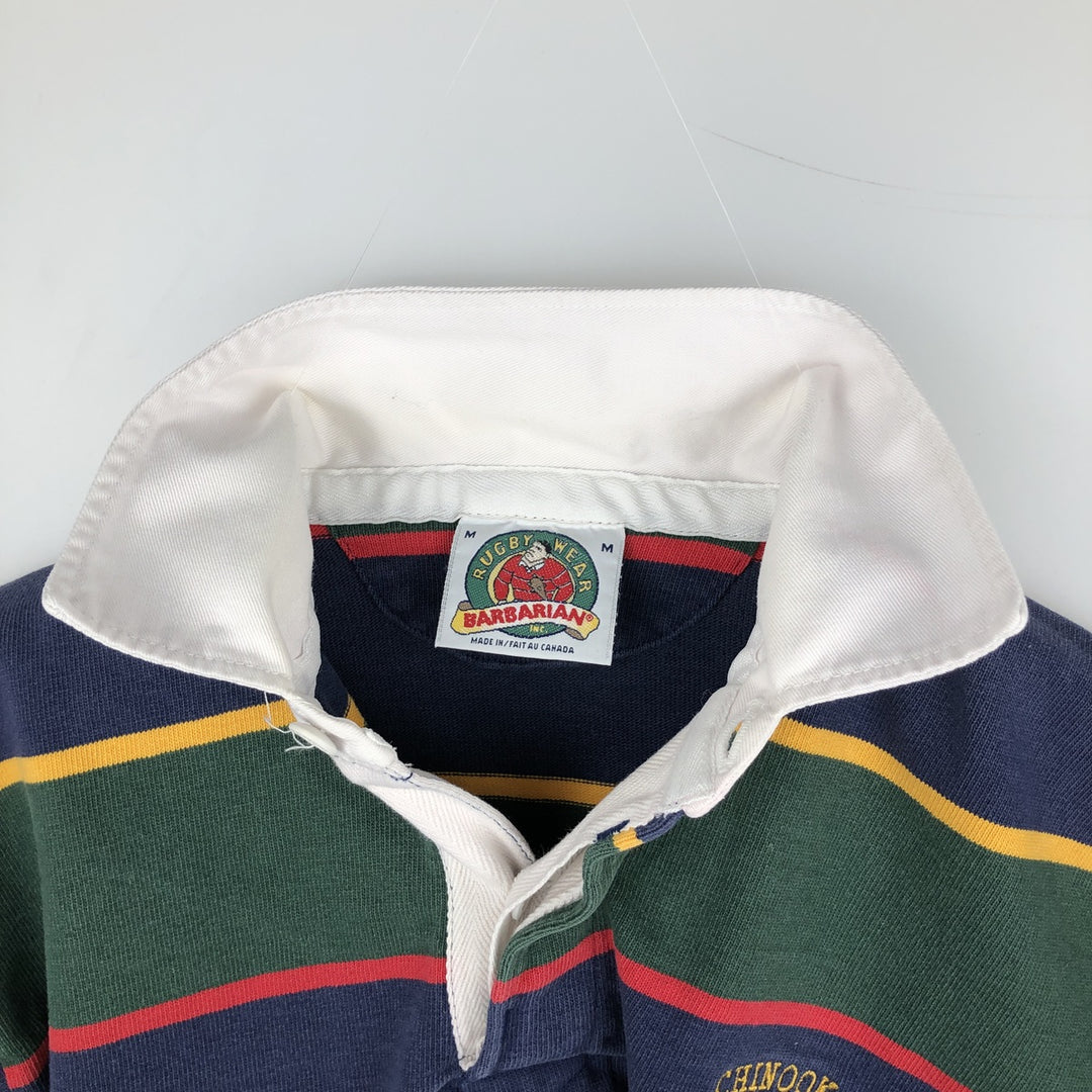 BARBARIAN Border Pattern Multi-stripe Long-Sleeve Rugby Shirt, Made in Canada, Men's Size M (approx.) cotton green type Vintage Second Hand