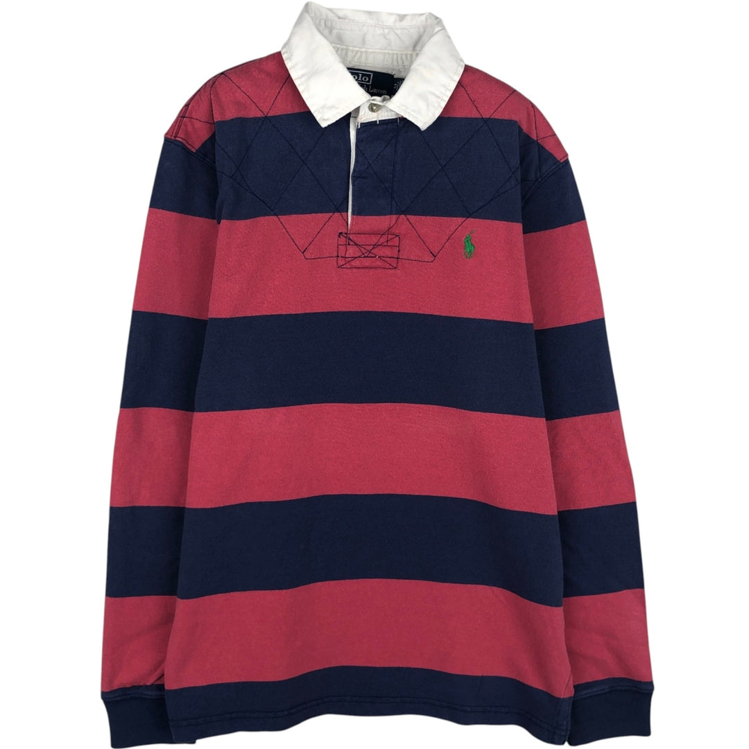 Ralph Lauren POLO by Ralph Lauren CUSTOM FIT Border Pattern Long Sleeve Rugby Shirt Men's M cotton pink type Vintage Second Hand