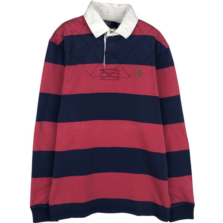 Ralph Lauren POLO by Ralph Lauren CUSTOM FIT Border Pattern Long Sleeve Rugby Shirt Men's M cotton pink type Vintage Second Hand