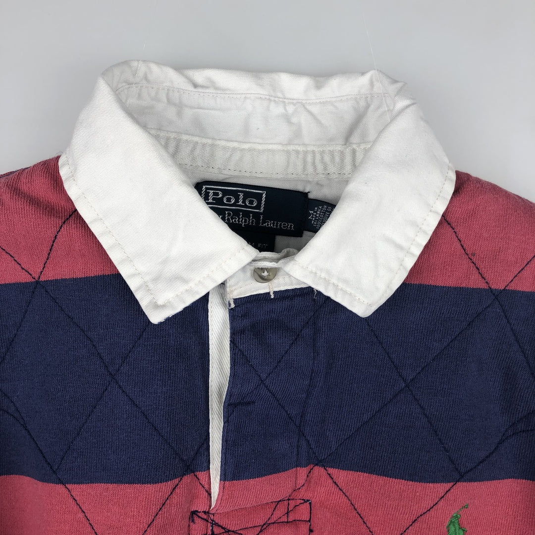 Ralph Lauren POLO by Ralph Lauren CUSTOM FIT Border Pattern Long Sleeve Rugby Shirt Men's M cotton pink type Vintage Second Hand