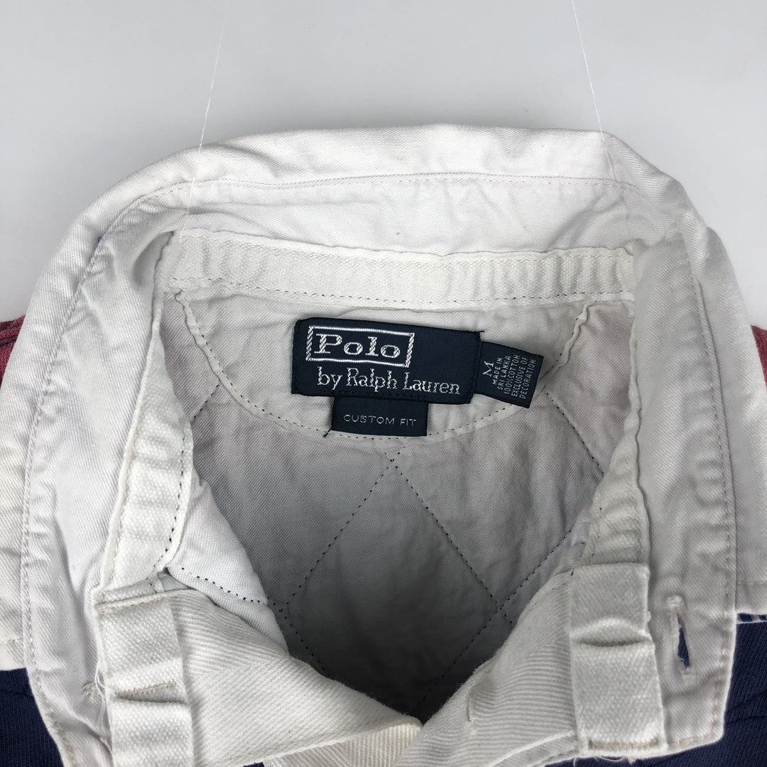 Ralph Lauren POLO by Ralph Lauren CUSTOM FIT Border Pattern Long Sleeve Rugby Shirt Men's M cotton pink type Vintage Second Hand