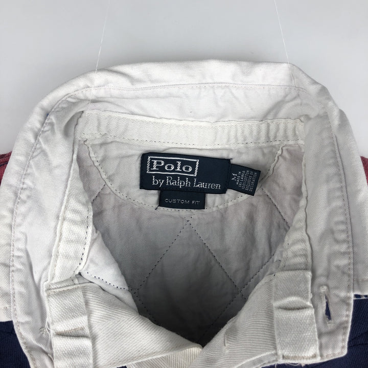 Ralph Lauren POLO by Ralph Lauren CUSTOM FIT Border Pattern Long Sleeve Rugby Shirt Men's M cotton pink type Vintage Second Hand