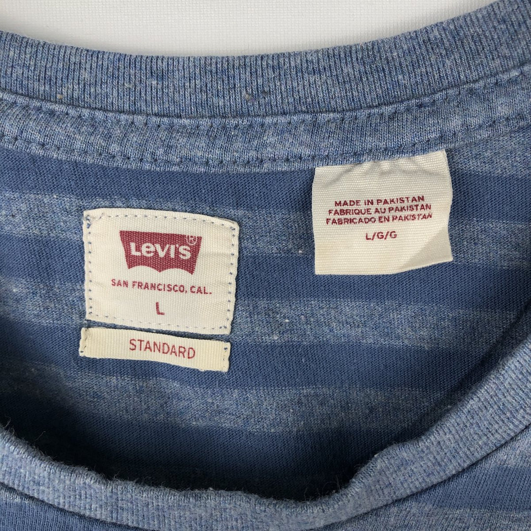 Levi's Standard Short-Sleeve Striped T-Shirt, Men's Size L (approx.) cotton Purple type blue-purple Vintage Second Hand