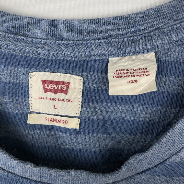 Levi's Standard Short-Sleeve Striped T-Shirt, Men's Size L (approx.) cotton Purple type blue-purple Vintage Second Hand