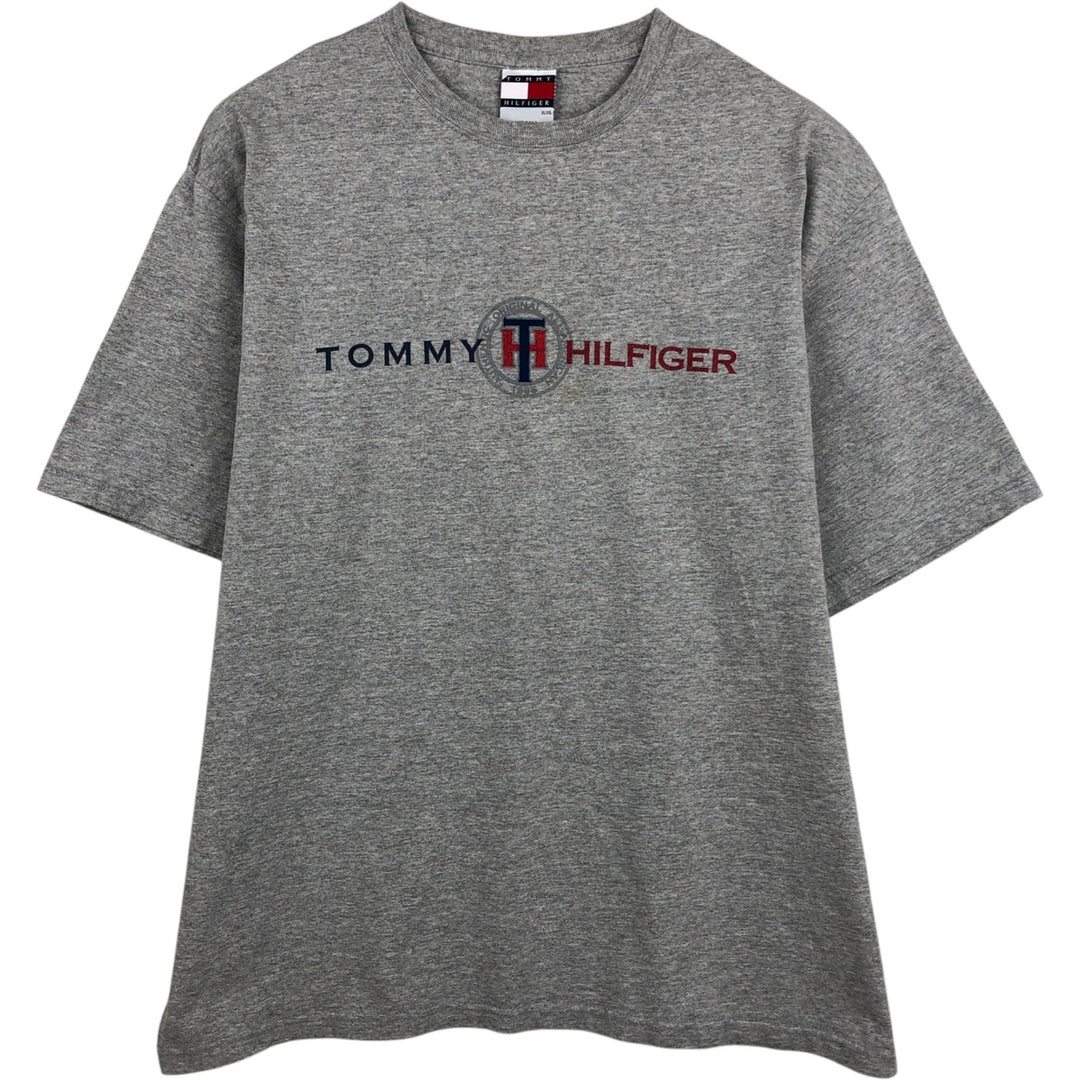 90'S Tommy Hilfiger Short-Sleeve Logo T-Shirt, Made in USA, Men's Size XL (Equivalent), Vintage cotton gray type Vintage Second Hand