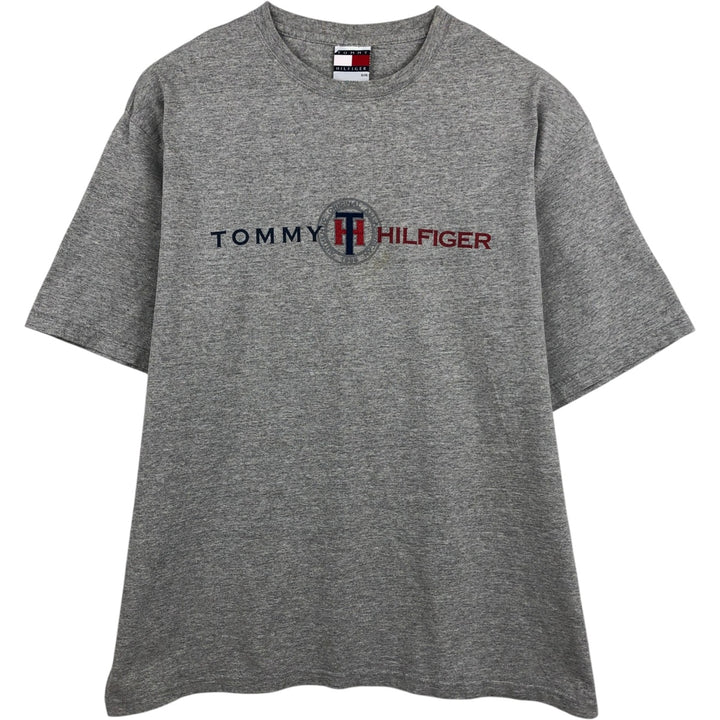 90'S Tommy Hilfiger Short-Sleeve Logo T-Shirt, Made in USA, Men's Size XL (Equivalent), Vintage cotton gray type Vintage Second Hand