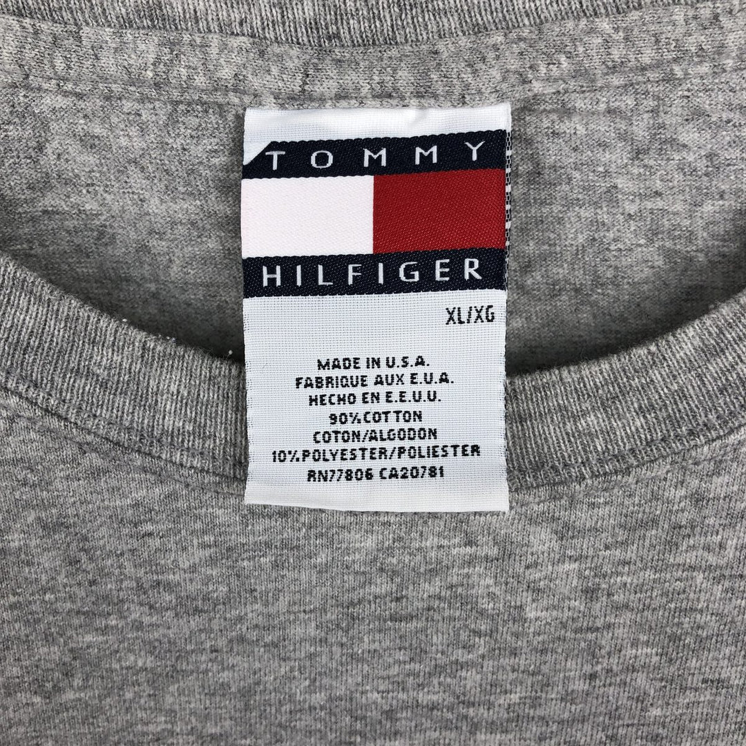 90'S Tommy Hilfiger Short-Sleeve Logo T-Shirt, Made in USA, Men's Size XL (Equivalent), Vintage cotton gray type Vintage Second Hand