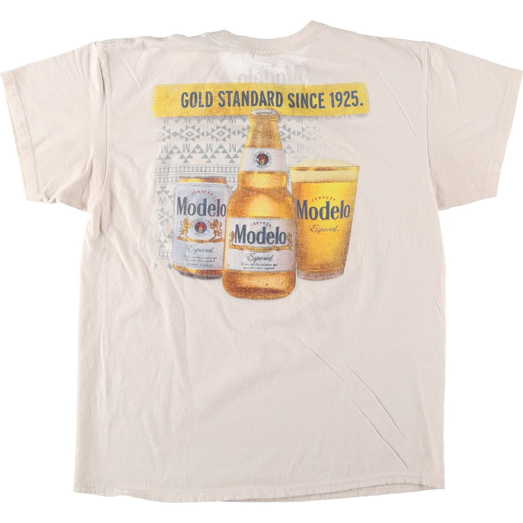 MODELO Advertising T-shirt, Men's Size L (equivalent) cotton Beige type Vintage Second Hand