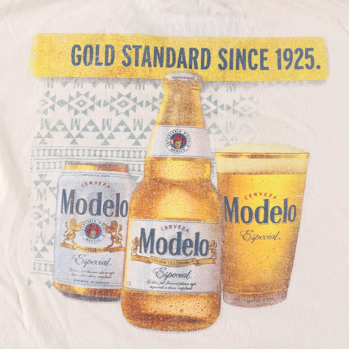 MODELO Advertising T-shirt, Men's Size L (equivalent) cotton Beige type Vintage Second Hand