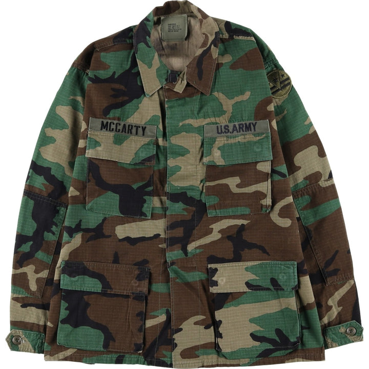 80'S US Military Genuine Camouflage Pattern Woodland Camo Ripstop BDU Military Jacket Made in USA MEDIUM-REGULAR Men's M cotton Khaki type Vintage Second Hand