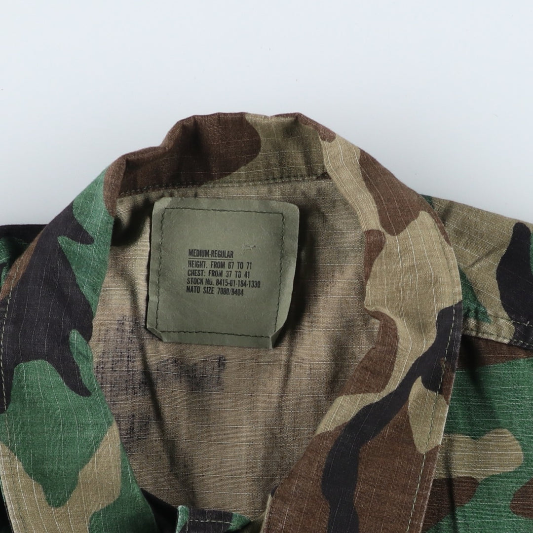 80'S US Military Genuine Camouflage Pattern Woodland Camo Ripstop BDU Military Jacket Made in USA MEDIUM-REGULAR Men's M cotton Khaki type Vintage Second Hand