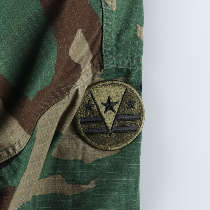 80'S US Military Genuine Camouflage Pattern Woodland Camo Ripstop BDU Military Jacket Made in USA MEDIUM-REGULAR Men's M cotton Khaki type Vintage Second Hand