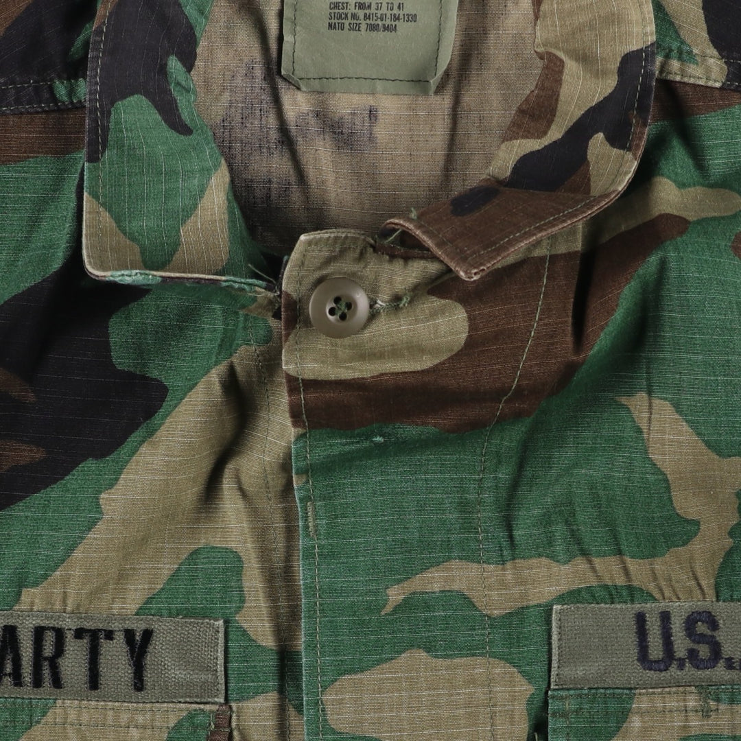 80'S US Military Genuine Camouflage Pattern Woodland Camo Ripstop BDU Military Jacket Made in USA MEDIUM-REGULAR Men's M cotton Khaki type Vintage Second Hand