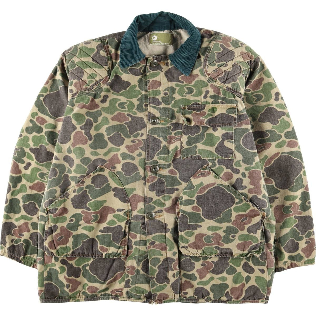 1970'S JC Penney Hunting Apparel Camouflage Pattern Duck Hunter Camo Hunting Jacket, Men's Size XL (approx.), Vintage unclear Khaki type Vintage Second Hand