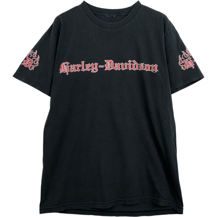Harley-Davidson American flag pattern, eagle pattern, fire pattern motorcycle bike t-shirt, men's size M equivalent. unclear black type Vintage Second Hand