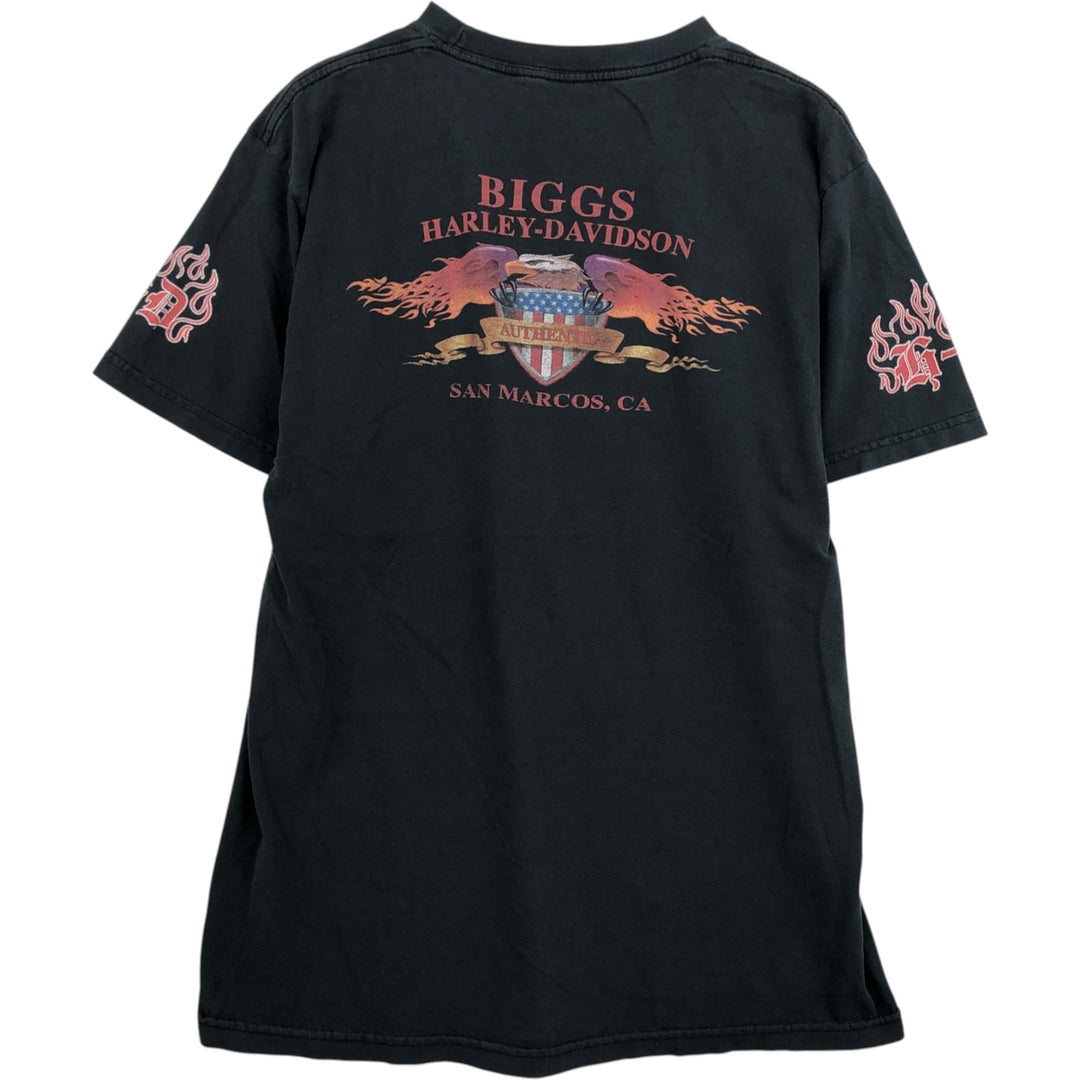 Harley-Davidson American flag pattern, eagle pattern, fire pattern motorcycle bike t-shirt, men's size M equivalent. unclear black type Vintage Second Hand