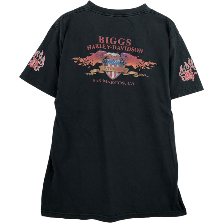 Harley-Davidson American flag pattern, eagle pattern, fire pattern motorcycle bike t-shirt, men's size M equivalent. unclear black type Vintage Second Hand