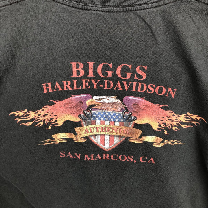 Harley-Davidson American flag pattern, eagle pattern, fire pattern motorcycle bike t-shirt, men's size M equivalent. unclear black type Vintage Second Hand