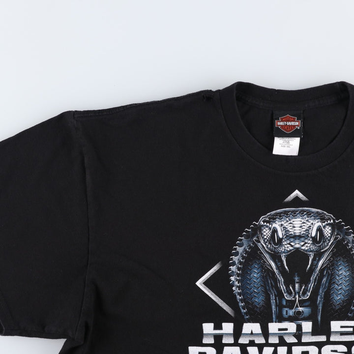 Harley-Davidson Snake Pattern Python Pattern Motorcycle Bike T-shirt Men's XXL cotton black type Vintage Second Hand