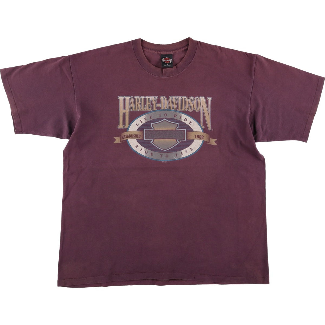 90'S Harley-Davidson Motorcycle Bike T-shirt Made in USA Men's XL Vintage cotton Purple type red-purple Vintage Second Hand