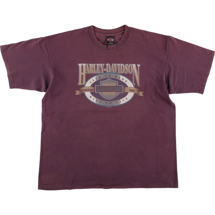 90'S Harley-Davidson Motorcycle Bike T-shirt Made in USA Men's XL Vintage cotton Purple type red-purple Vintage Second Hand