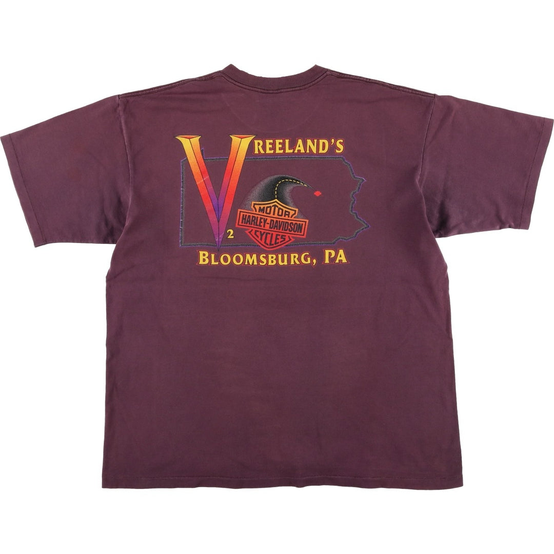90'S Harley-Davidson Motorcycle Bike T-shirt Made in USA Men's XL Vintage cotton Purple type red-purple Vintage Second Hand