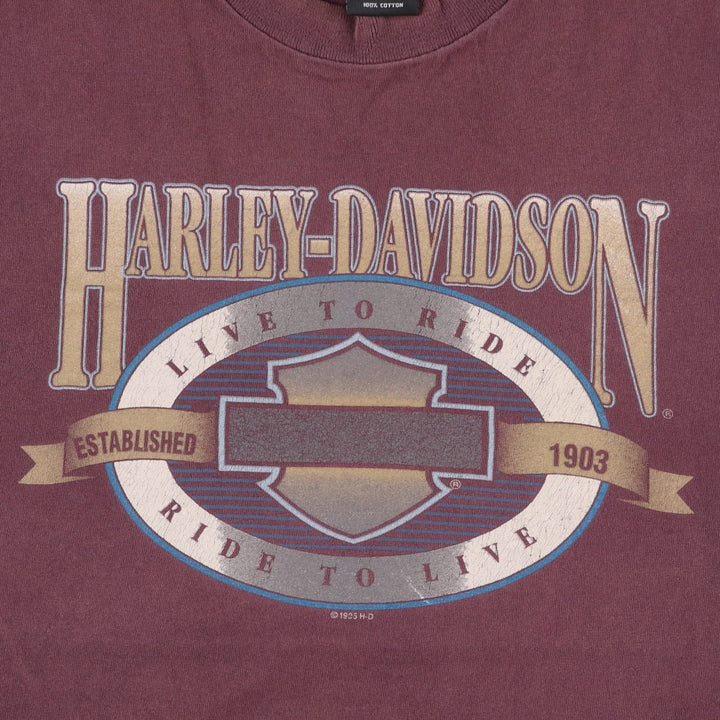 90'S Harley-Davidson Motorcycle Bike T-shirt Made in USA Men's XL Vintage cotton Purple type red-purple Vintage Second Hand