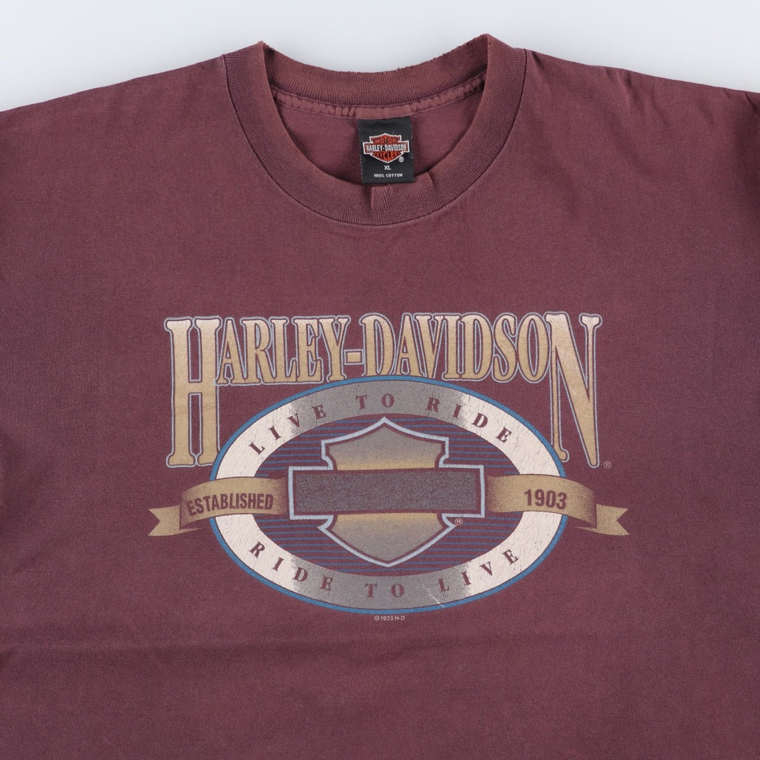90'S Harley-Davidson Motorcycle Bike T-shirt Made in USA Men's XL Vintage cotton Purple type red-purple Vintage Second Hand