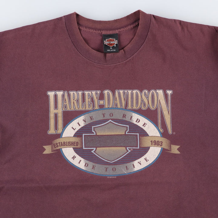90'S Harley-Davidson Motorcycle Bike T-shirt Made in USA Men's XL Vintage cotton Purple type red-purple Vintage Second Hand