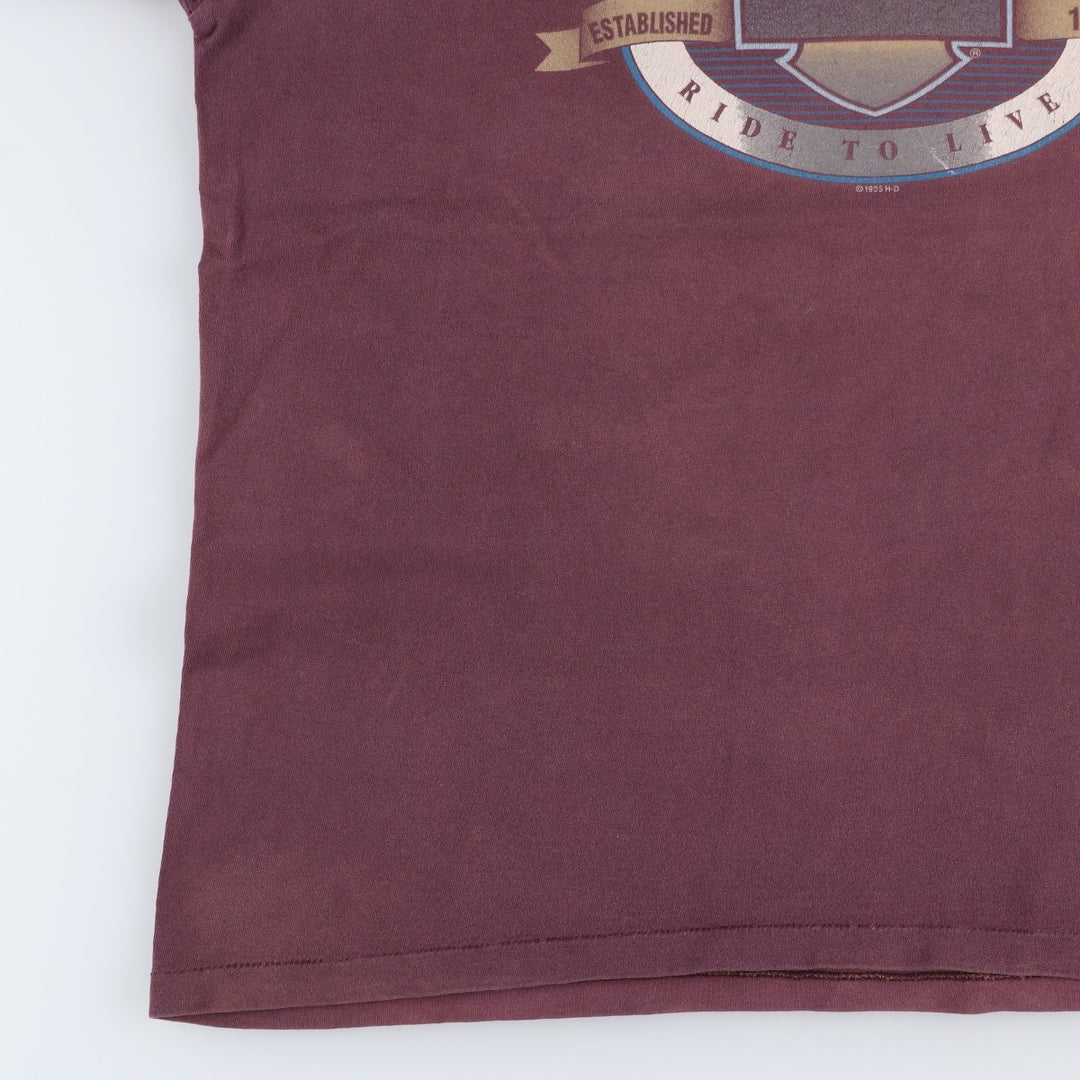 90'S Harley-Davidson Motorcycle Bike T-shirt Made in USA Men's XL Vintage cotton Purple type red-purple Vintage Second Hand