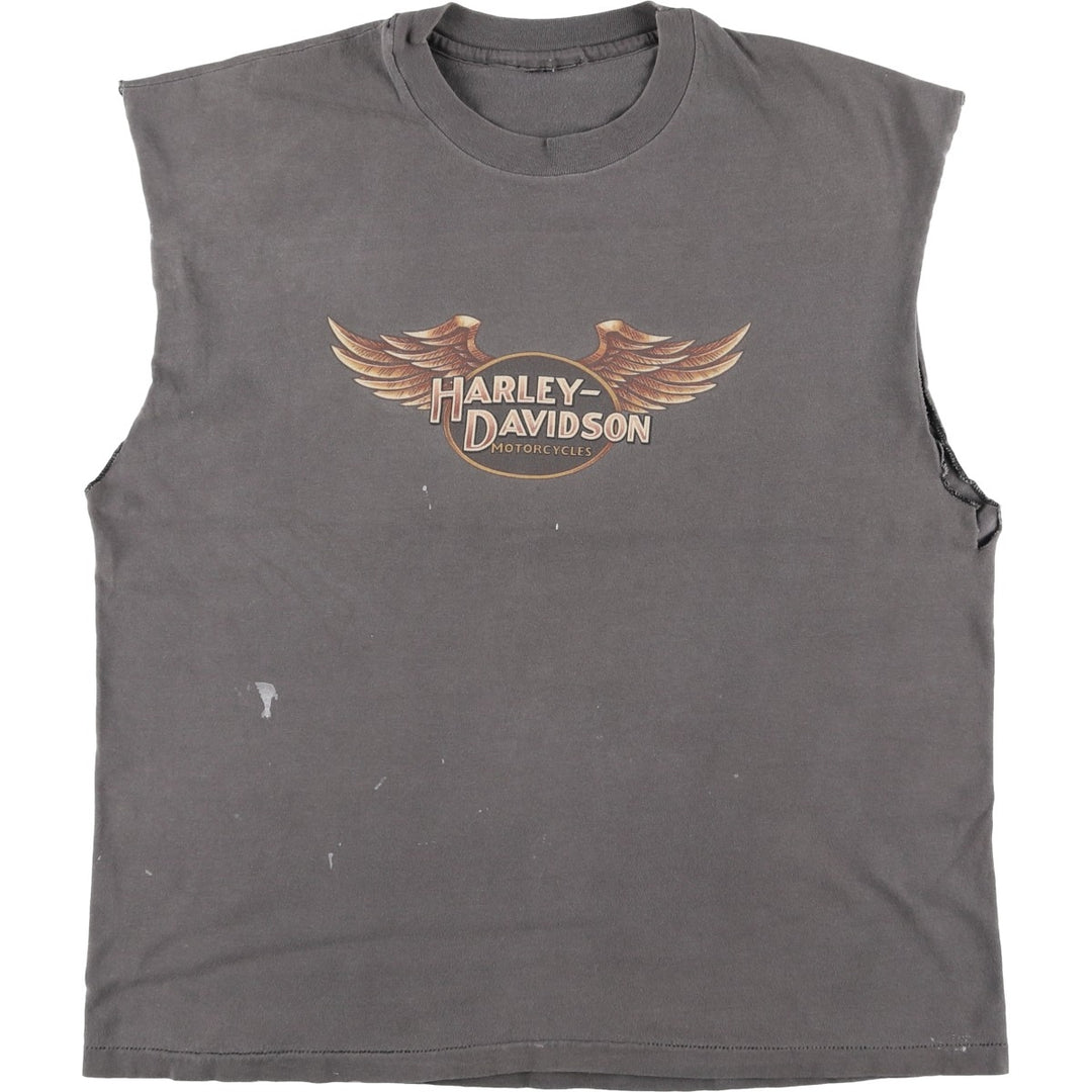 Harley-Davidson Sleeveless Motorcycle T-Shirt, Men's Size L (approx.) unclear gray type Vintage Second Hand